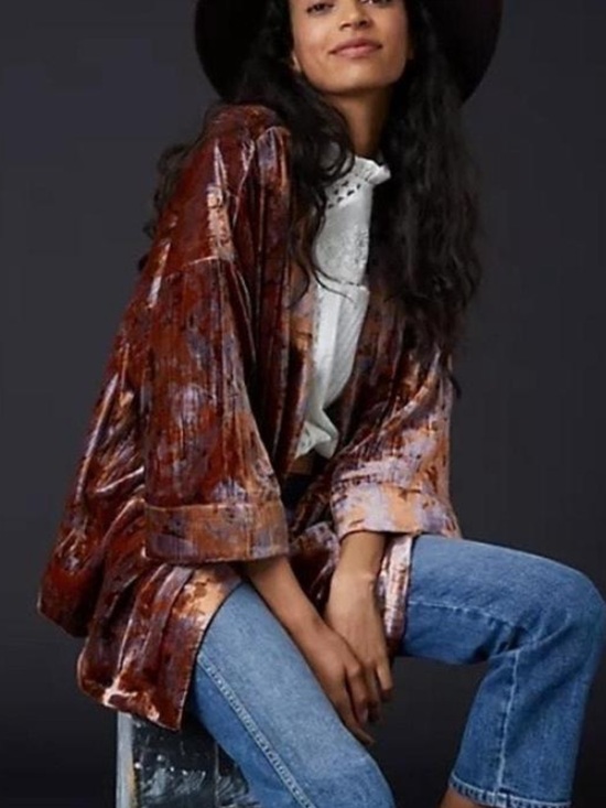 Anthropologie Sweaters - Anthropologie Velvet Open-Front Cardigan in Rust and Copper Tones